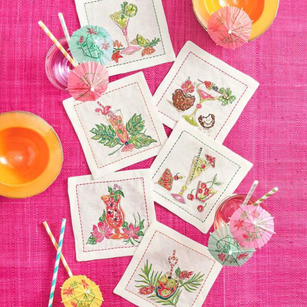 Tropicana Cocktail Napkin Set of 6 - White/Multi