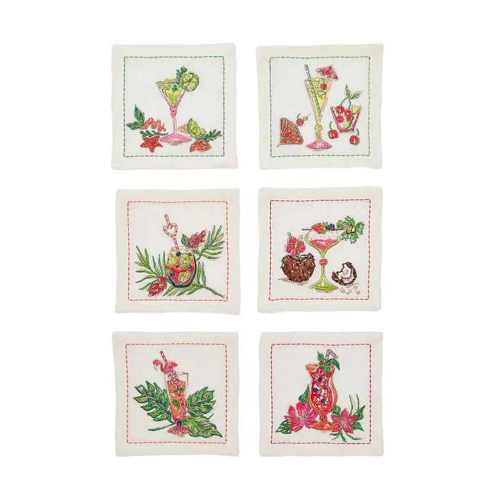 Tropicana Cocktail Napkin Set of 6 - White/Multi