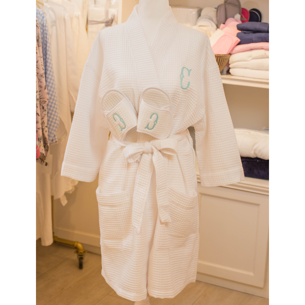 Thigh Legth Waffle Weave Kimono Robe White - One Size