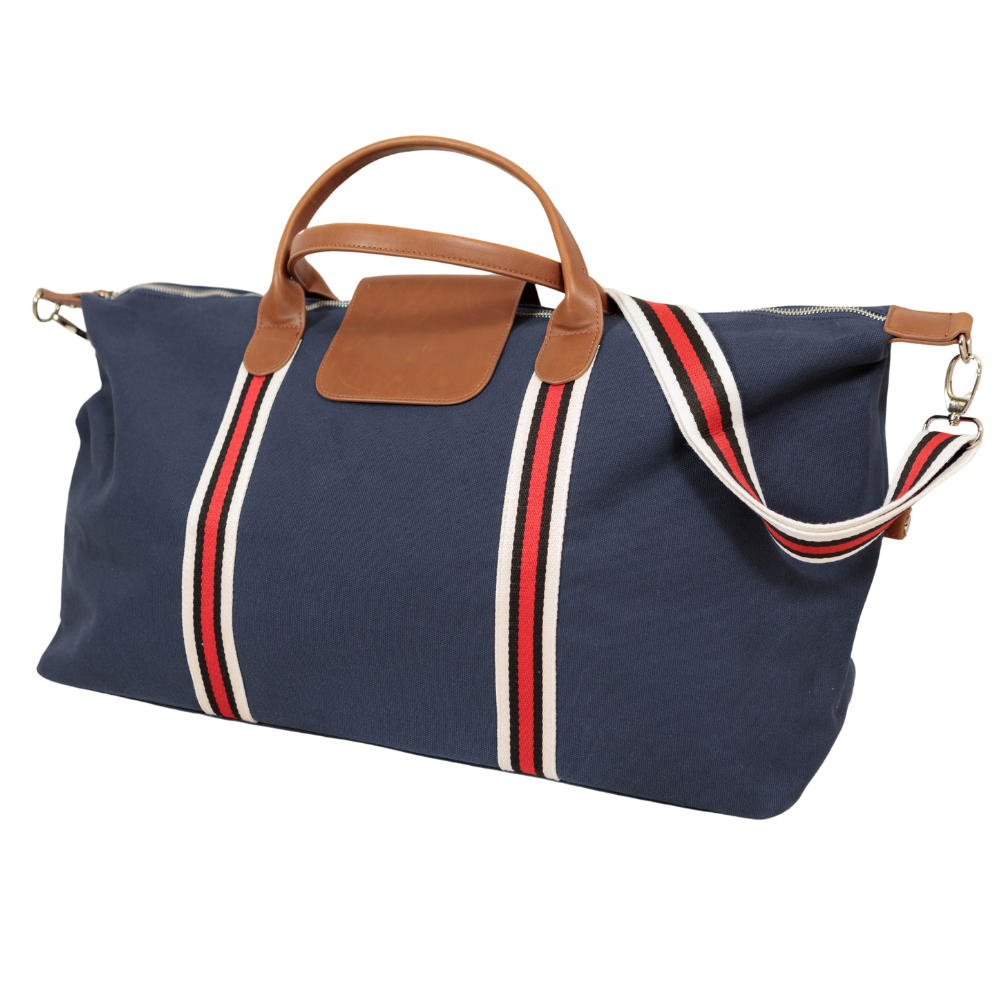Original Duffel Bag Navy Blue, Red with Black and White Stripes