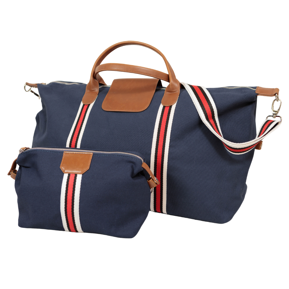Original Duffel Bag Navy Blue, Red with Black and White Stripes