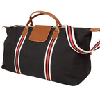 Original Duffel Bag Black with Red Stripes and Tan Leather