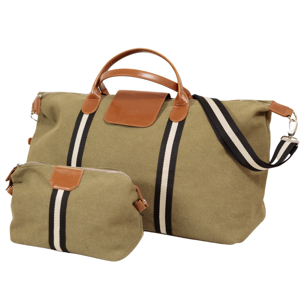 Original Duffel Bag Military Green with Black Stripe/Tan Leather