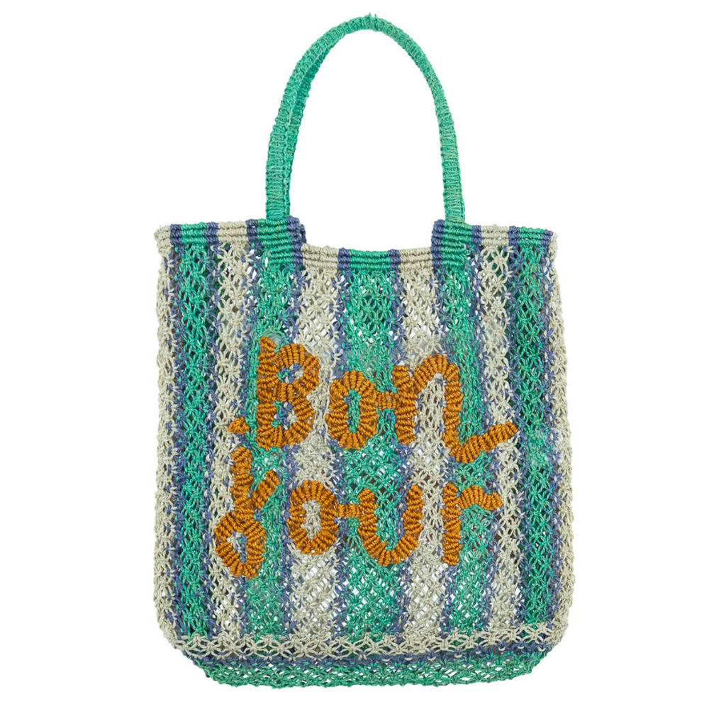 Bonjour Jute Tote Stripe Aqua, Pebble and Natural
