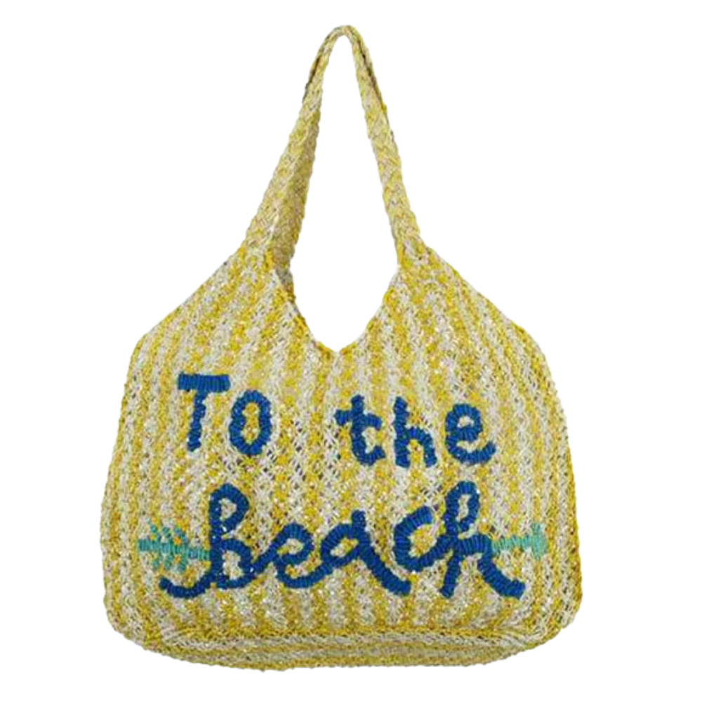 To The Beach Jute Tote Stripes Yellow and Natural