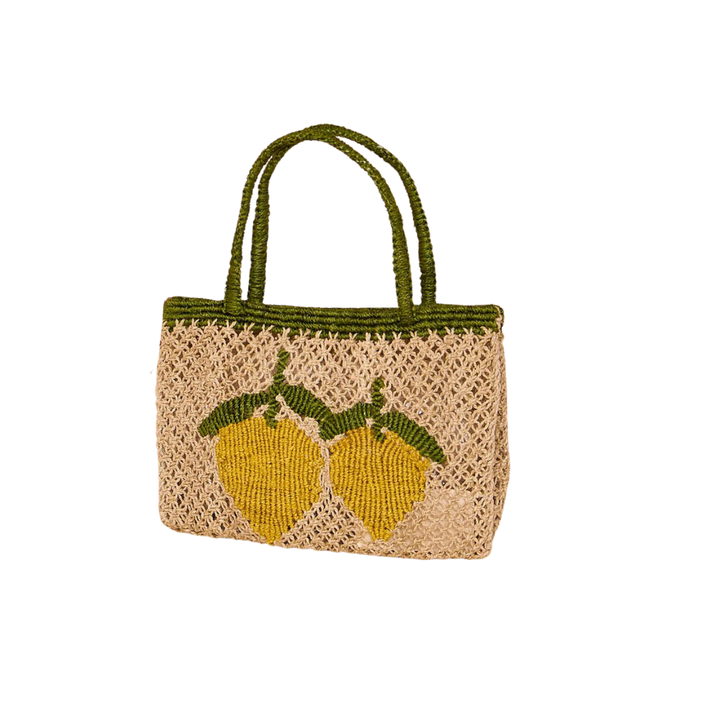 Double Lemon Small Jute Tote Stripe Natural and Yellow