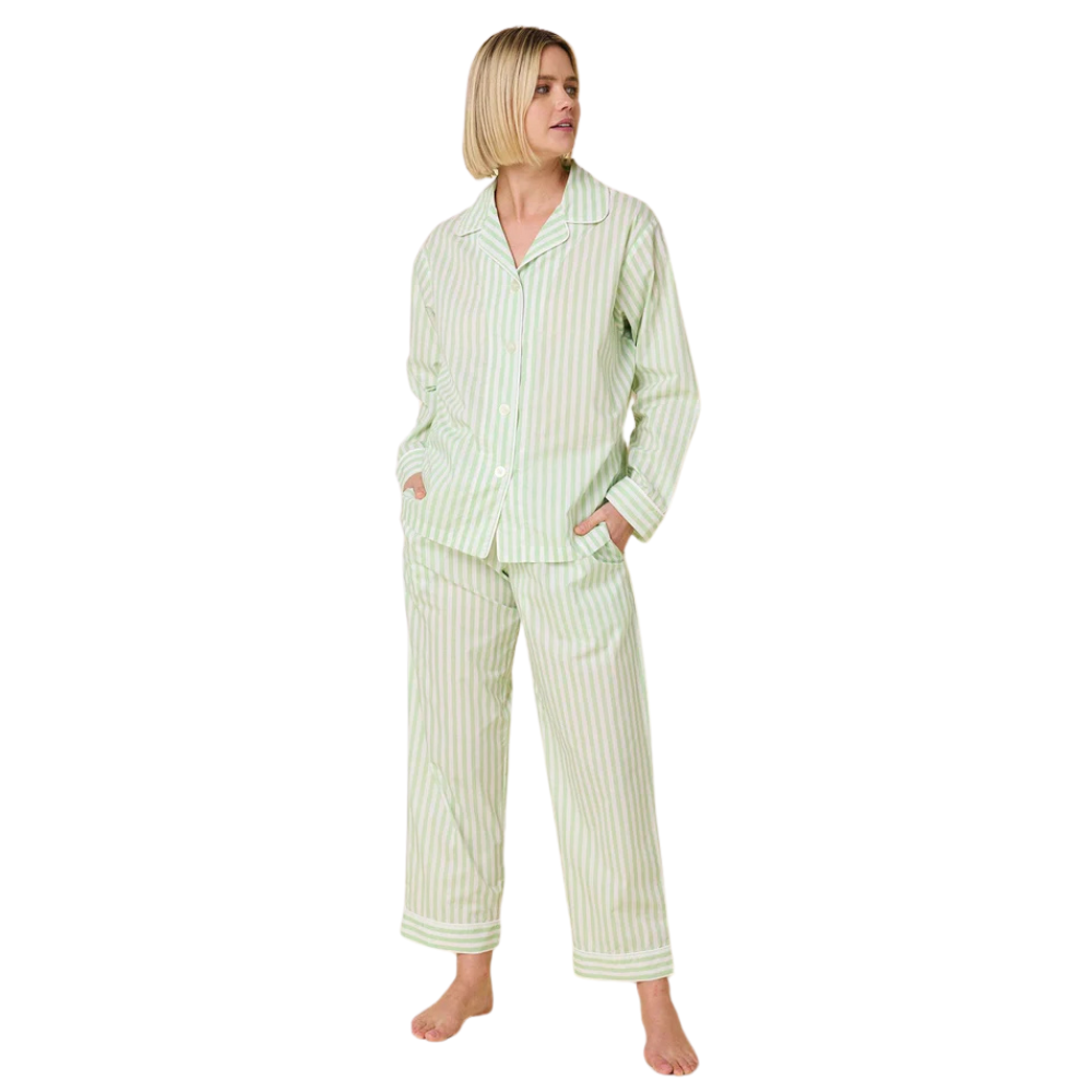 Light Green Classic Stripe Luxe Pima Long Sleeve Pajama