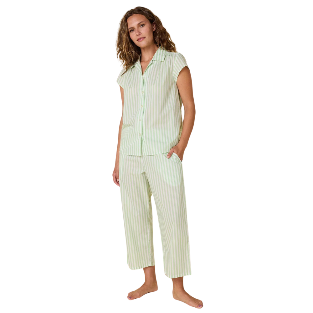 Light Green Classic Stripe Luxe Pima Capri Set