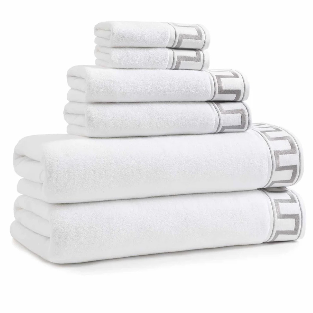 Greek Key Towels - White/Grey