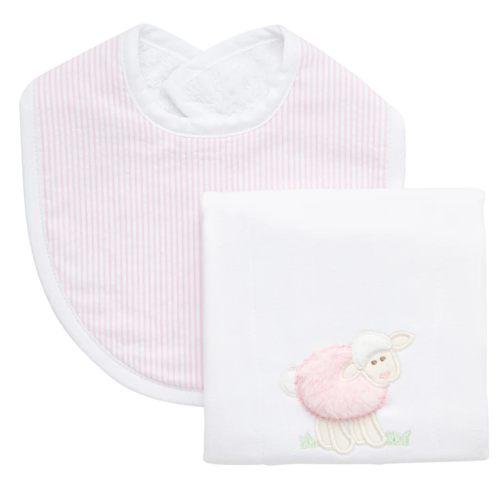 Boxed Burp/Bib Set Pink Lamb