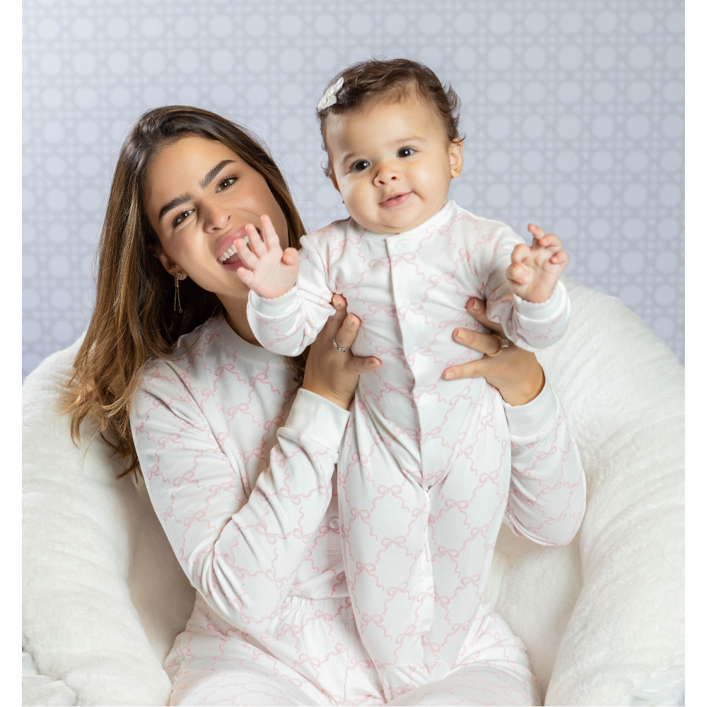 Set Pijama Mamá Estampado - Lazos Rosados