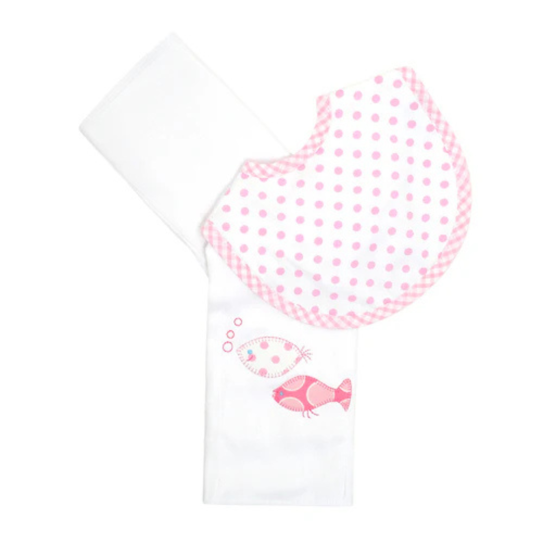 Boxed Burp/Bib Pink Fish School