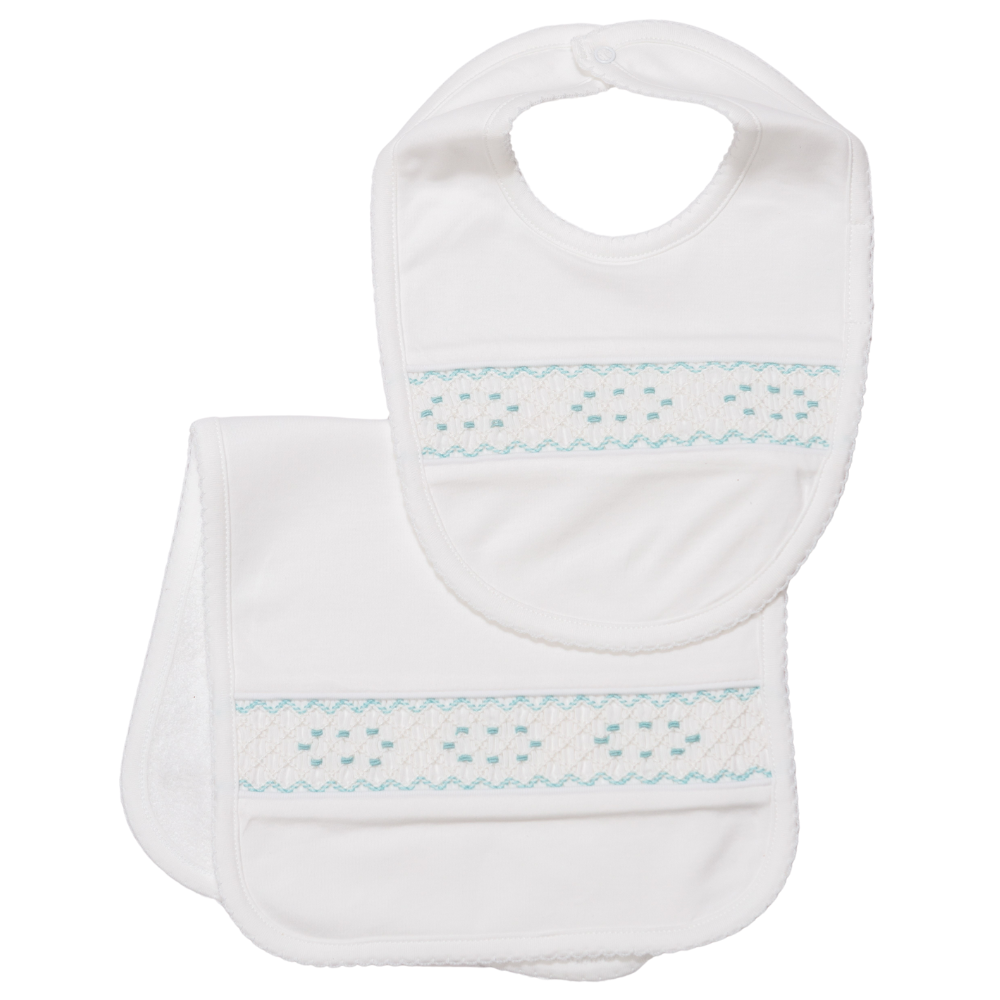 Set Babero y Babita Blanco Nido de Abeja Menta