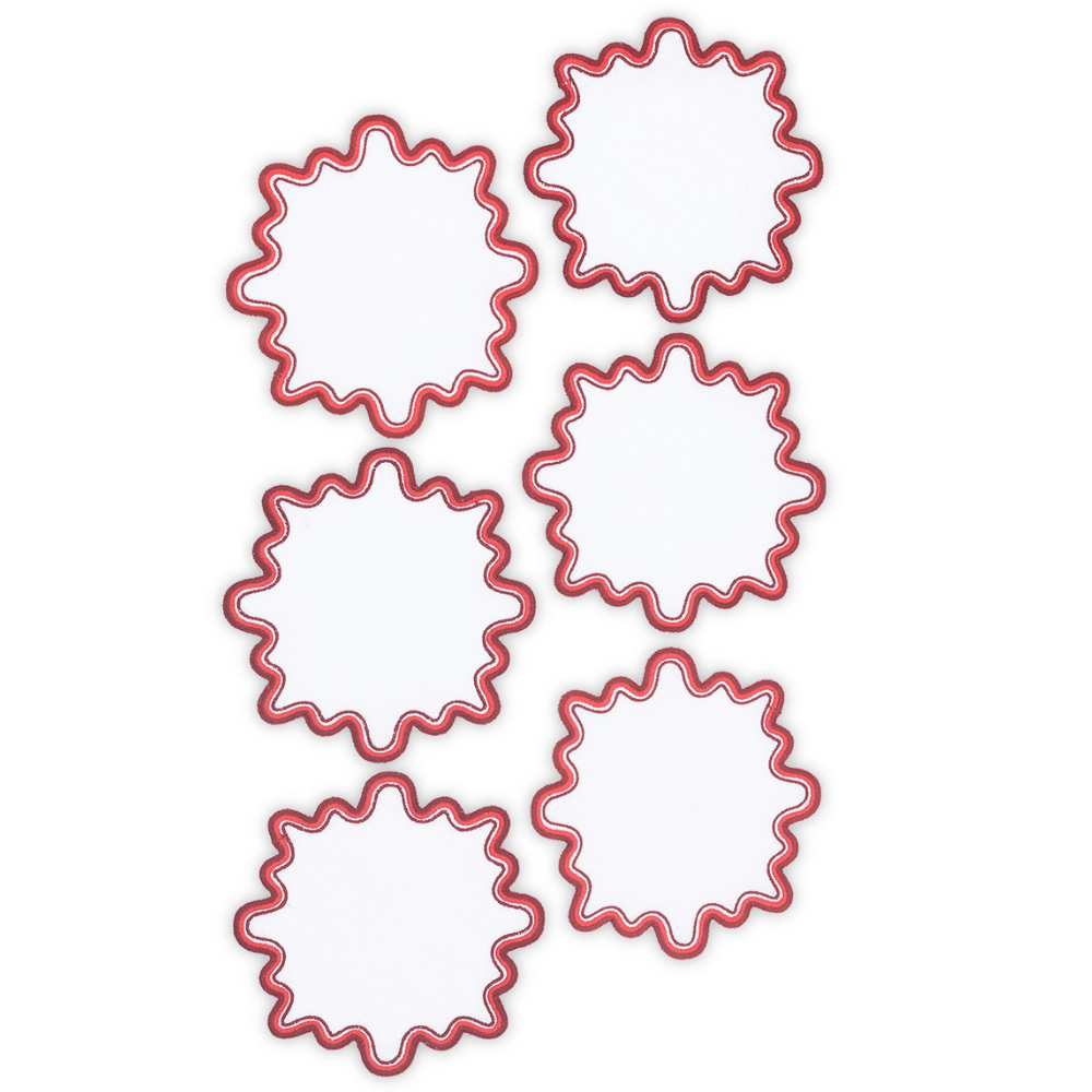 Wave Round Cocktail Napkins Set of 6 - Scarlet