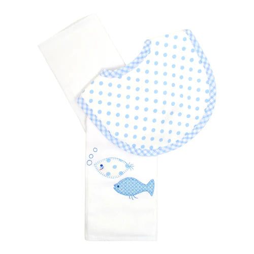 Boxed Burp/Bib Blue Fish School