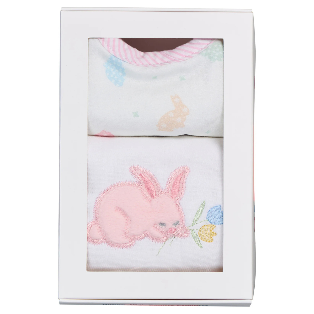 Boxed Burp/Bib Set Pink Bunny