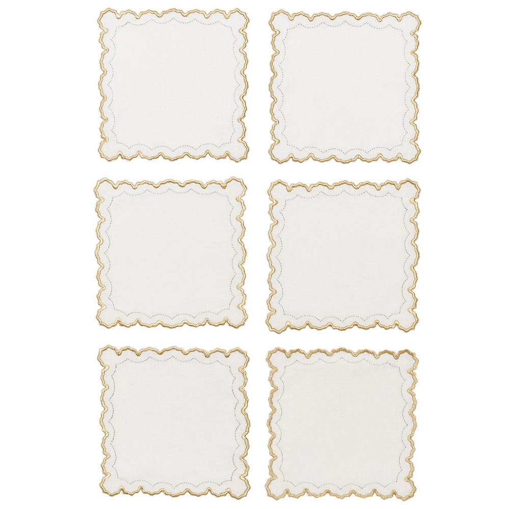 Cocktail Napkins Arches White/Gold Set of 6