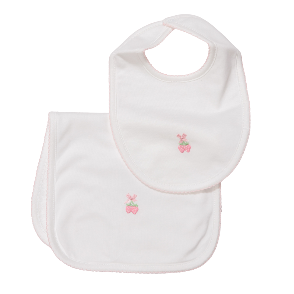 Set Babero y Babita Blanco - Fresas