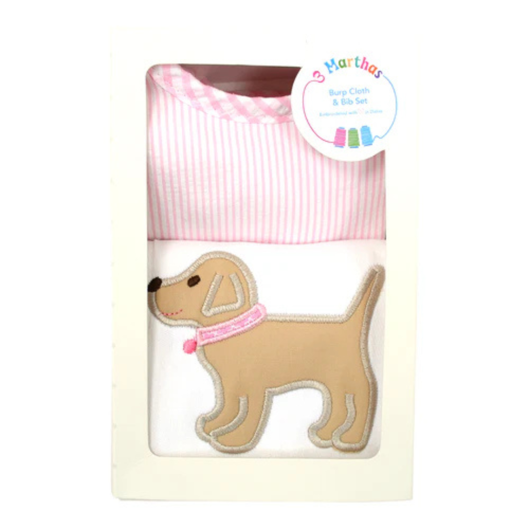 Boxed Burp/Bib Pink Lab Puppy