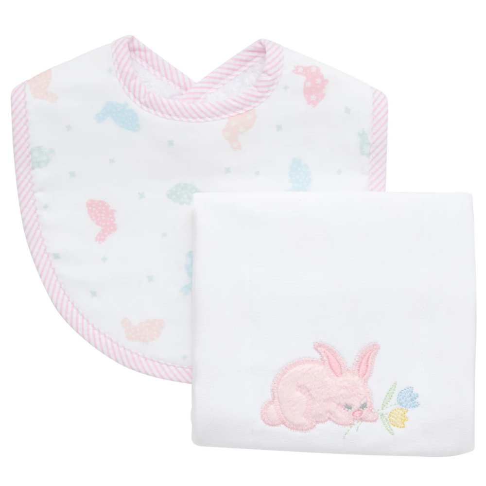 Boxed Burp/Bib Set Pink Bunny