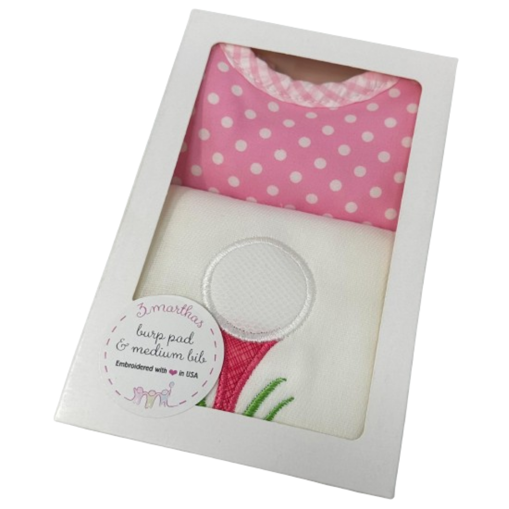 Boxed Burp/Bib Set Pink Golf