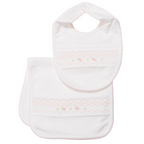 Set Babero y Babita Blanco Nido Rosado/Flores