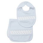 Set Babero y Babita Celeste Nido de Abeja Blanco/Puntos