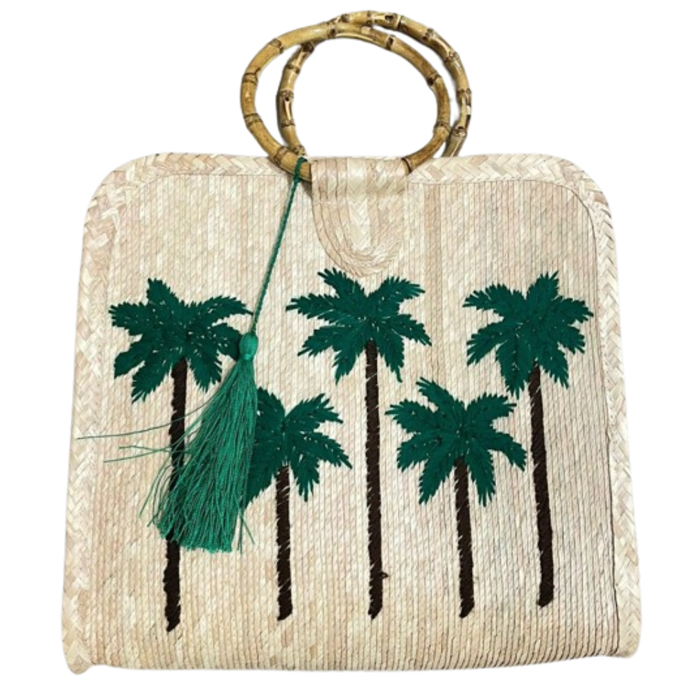 Embroidered Tote Green Palm