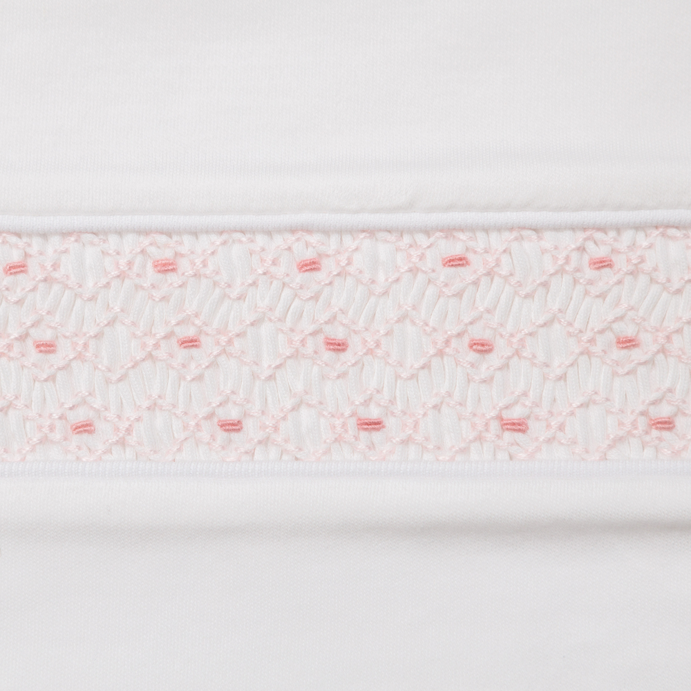 Set Babero y Babita Blanco Nido de Abeja Vertical Rosado