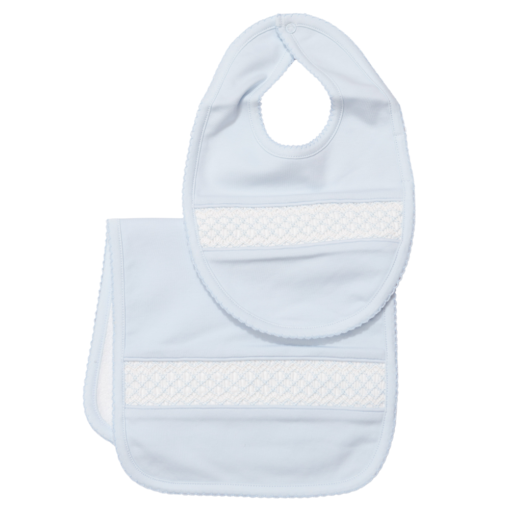 Set Babero y Babita Celeste Nido de Abeja Blanco con Azul