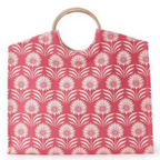 Pink Palm Deco Tote with Bamboo handle
