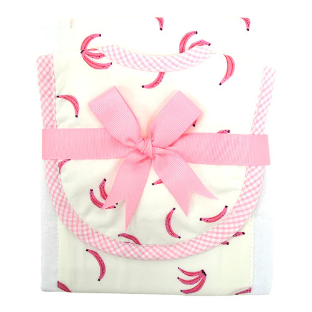 Burp/Drooler Set Pink Monkey Trim