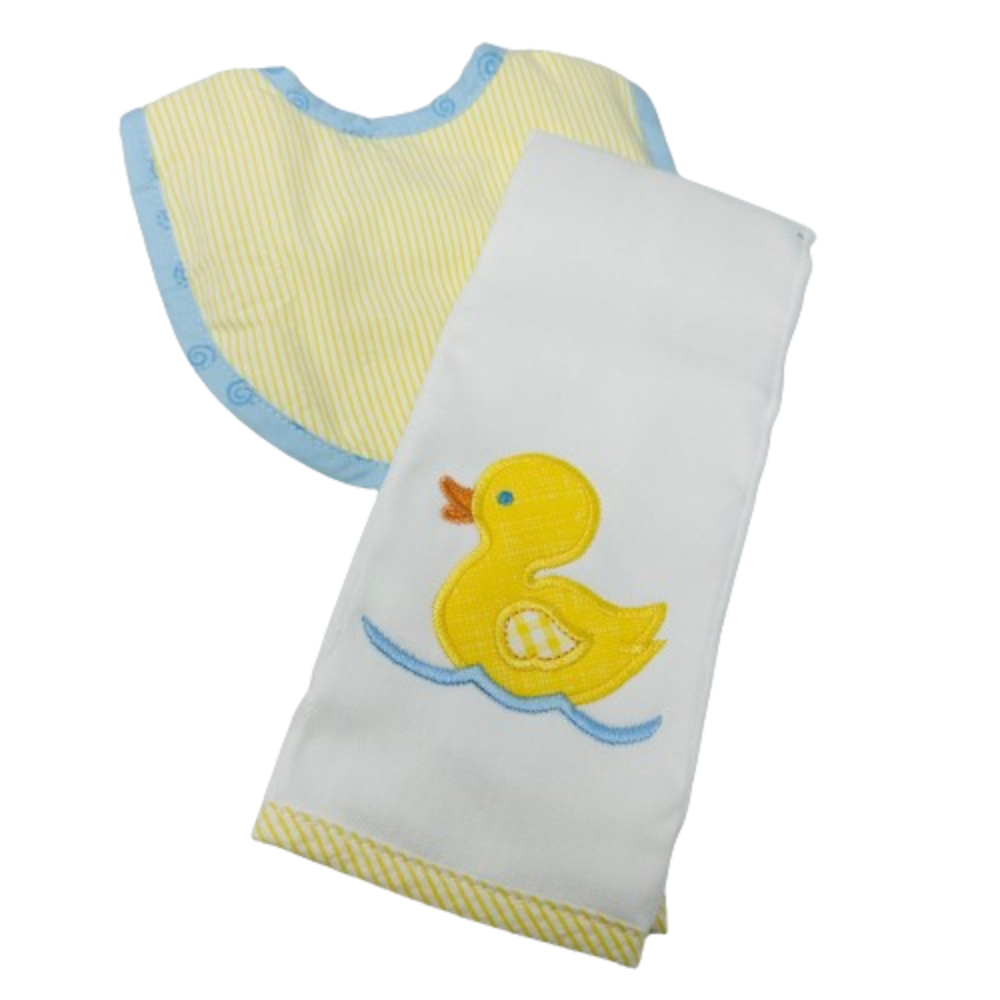 Boxed Burp/Bib Set Yellow Duck