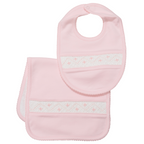Set Babero y Babita Rosado Nido de Abeja Blanco