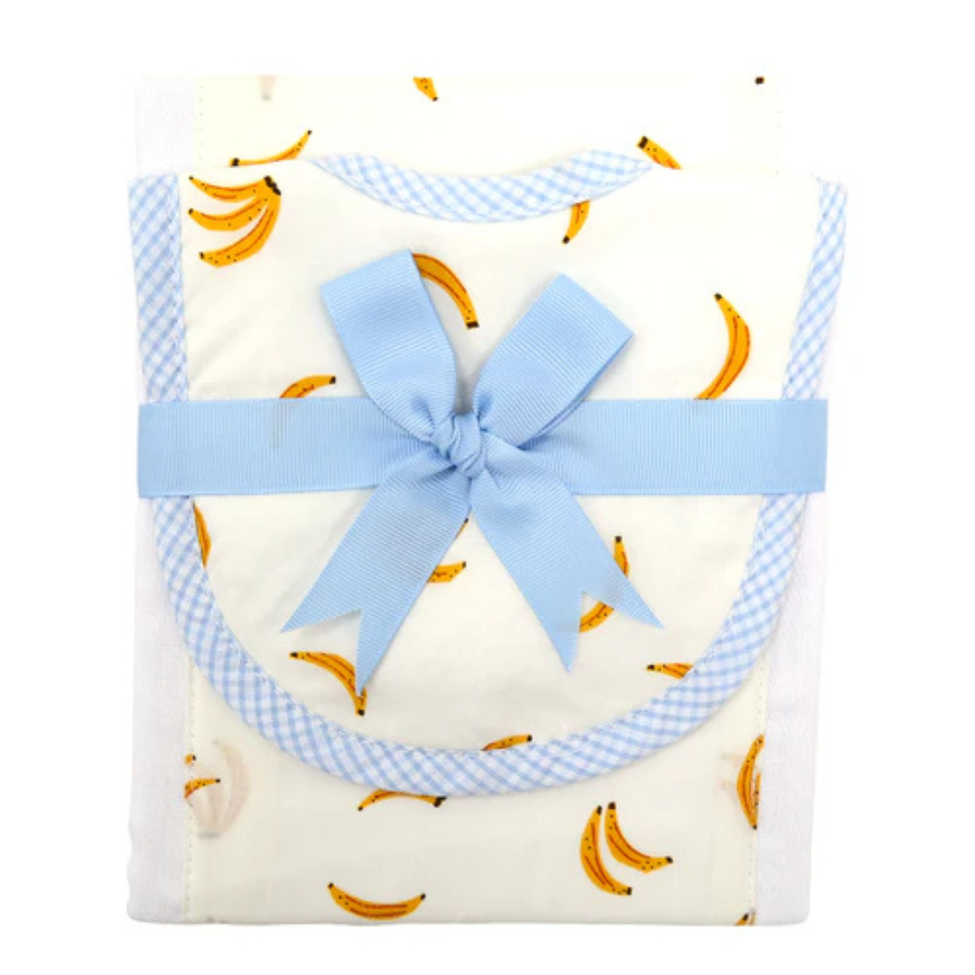 Burp/Drooler Set Blue Monkey Trim