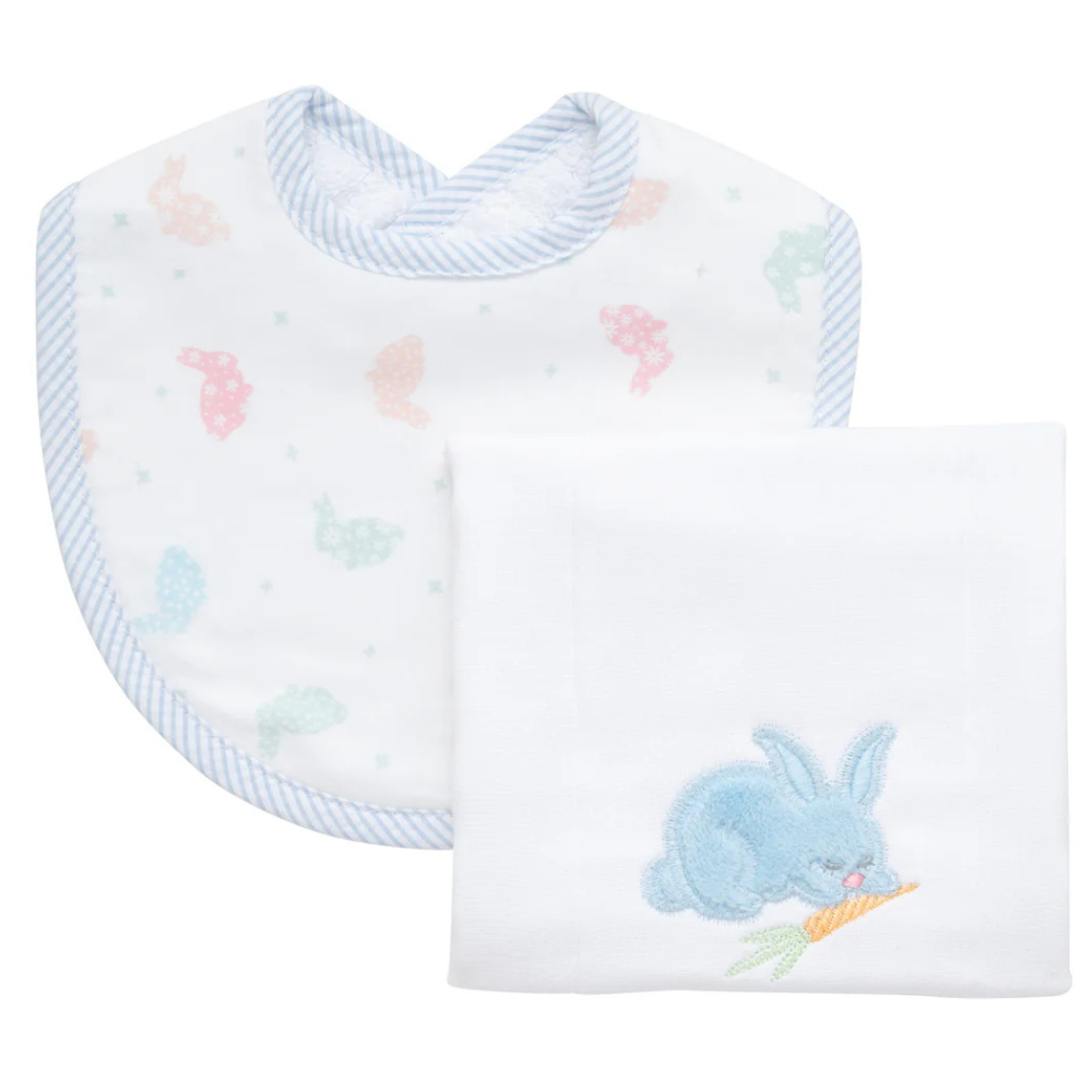 Boxed Burp/Bib Set Blue Bunny