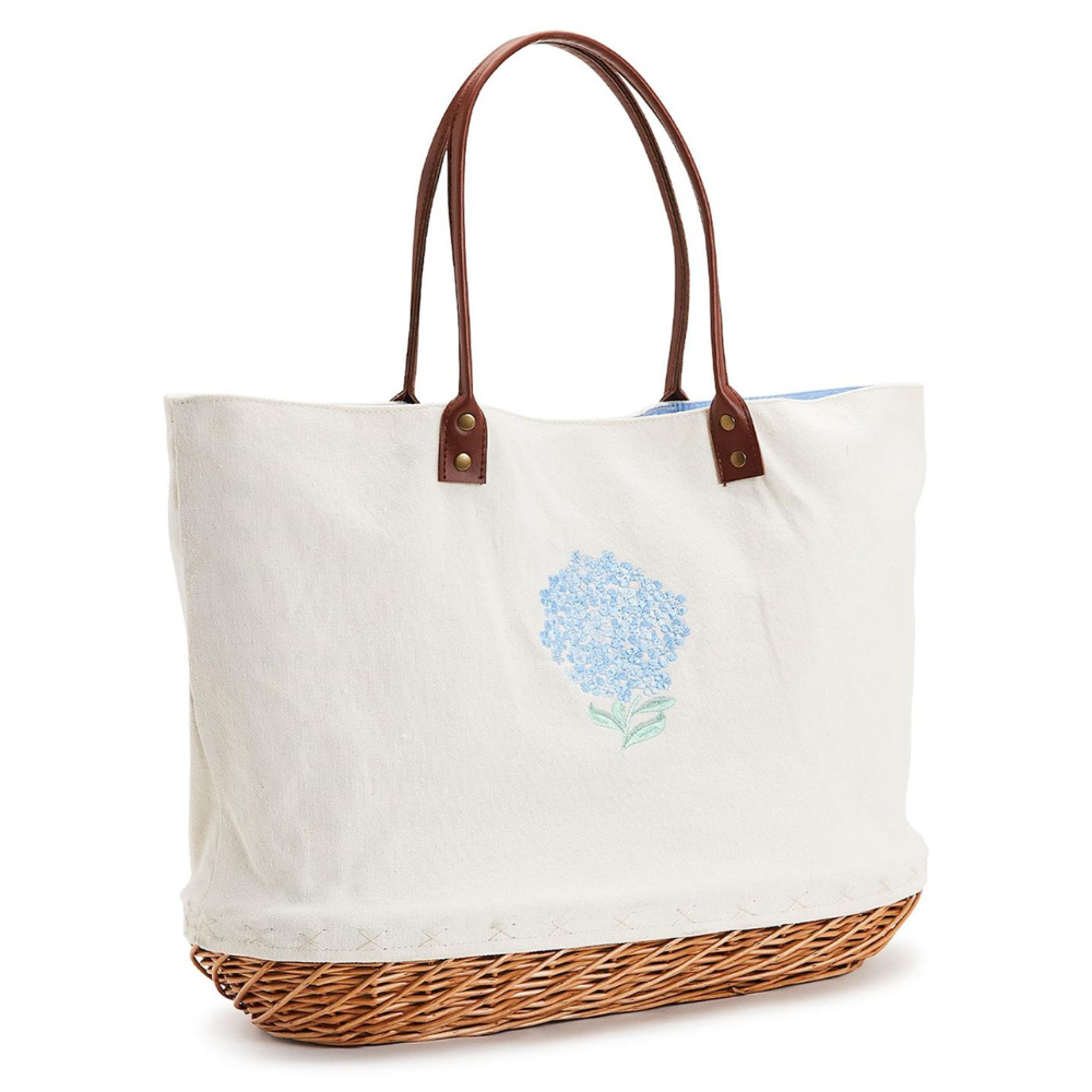 Hydrangea Basket Tote Bag with Drawstring Closure