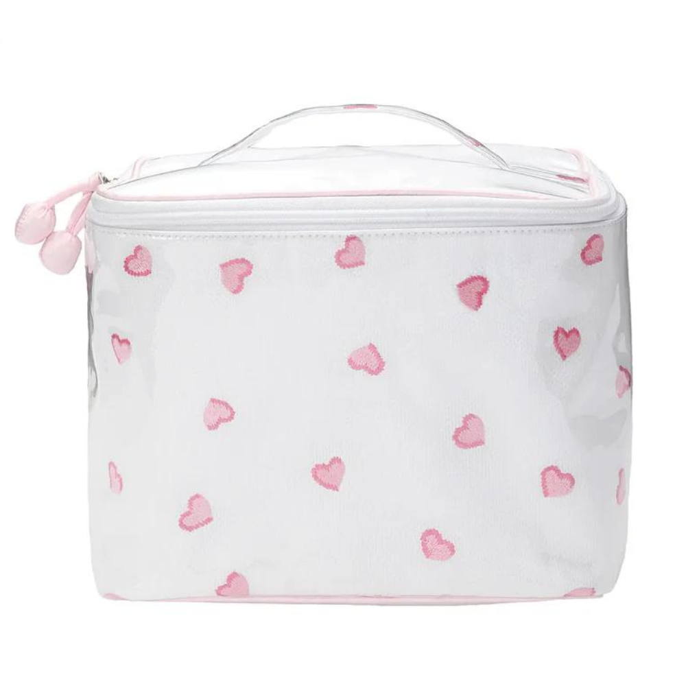 Embroidered Train Case - Pink Hearts