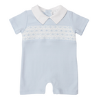 Romper Celeste Nido de Abeja Blanco/Puntos