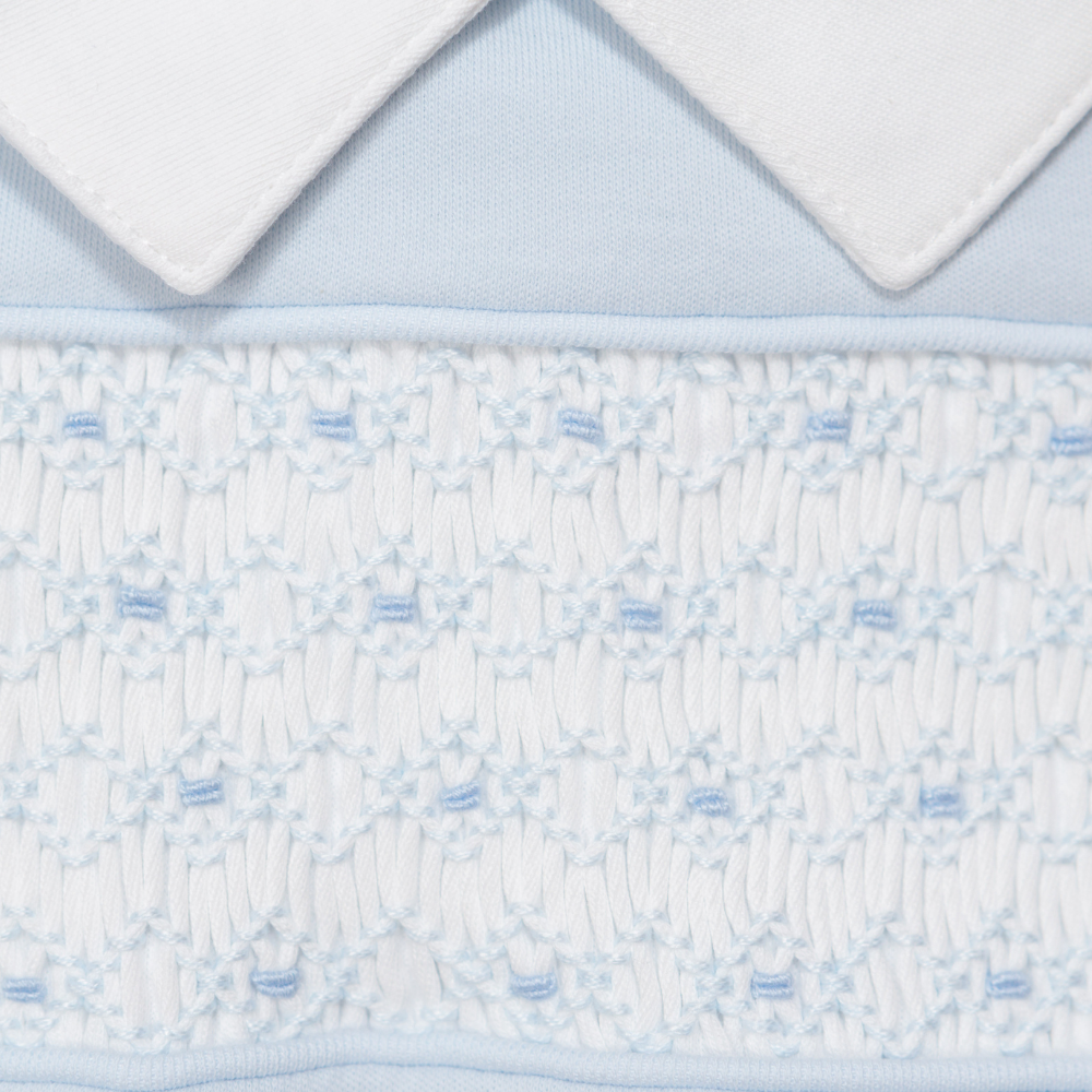 Romper Celeste Nido de Abeja Blanco/Puntos