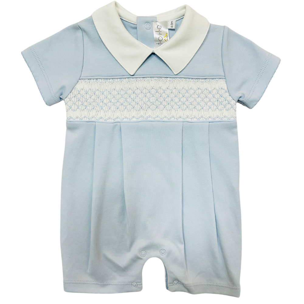 Romper Celeste Nido de Abeja Blanco con Azul