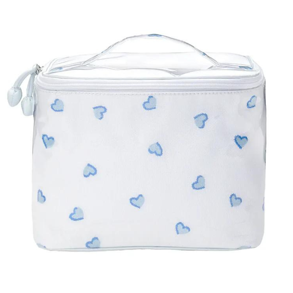 Embroidered Train Case - Blue Hearts