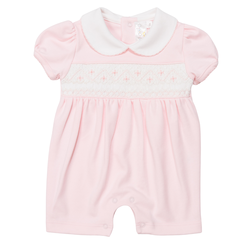 Romper Rosado Nido de Abeja Blanco