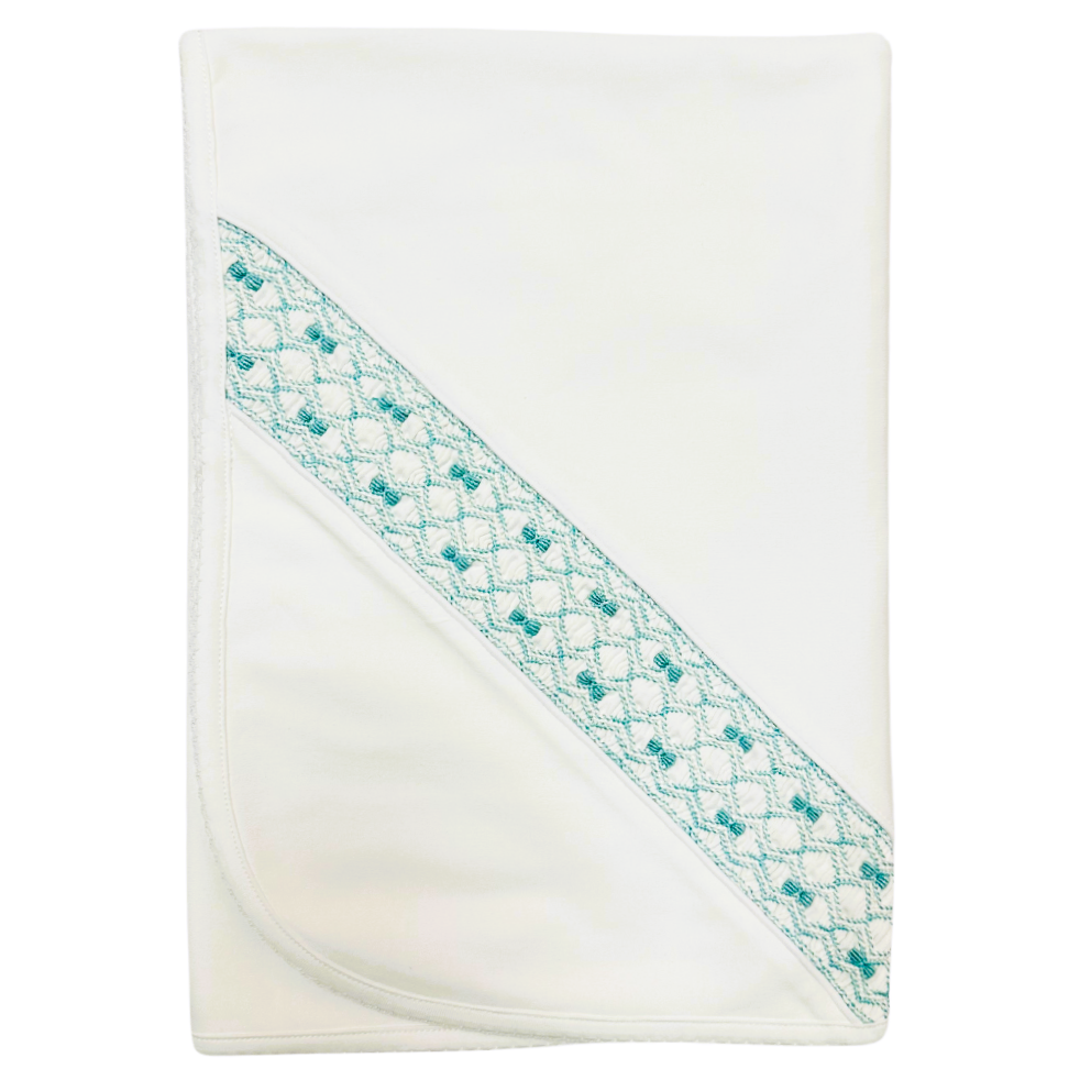 Manta Blanco Nido de Abeja Menta Lazos