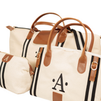 Original Duffel Bag Off White W/Black Stripes/Tan Leather