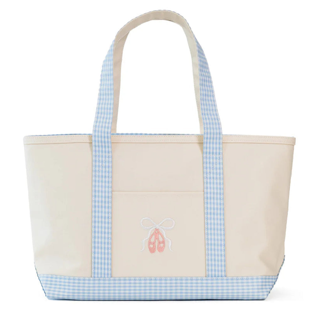 Medium Tote Coated Canvas Natural with Ballet Mist Trim - Blue