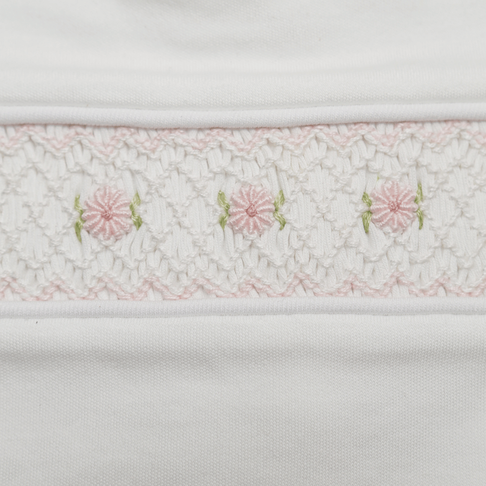 Set Babero y Babita Blanco Smock Flores
