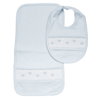 Set Babero y Babita Celeste Smock Blanco