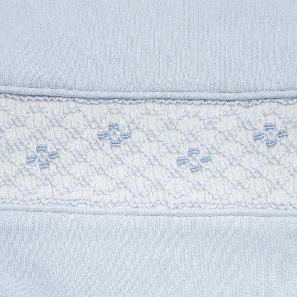 Set Babero y Babita Celeste Smock Blanco