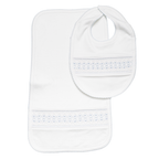 Set Babero y Babita Blanca Nido de Abeja Celeste/Bco